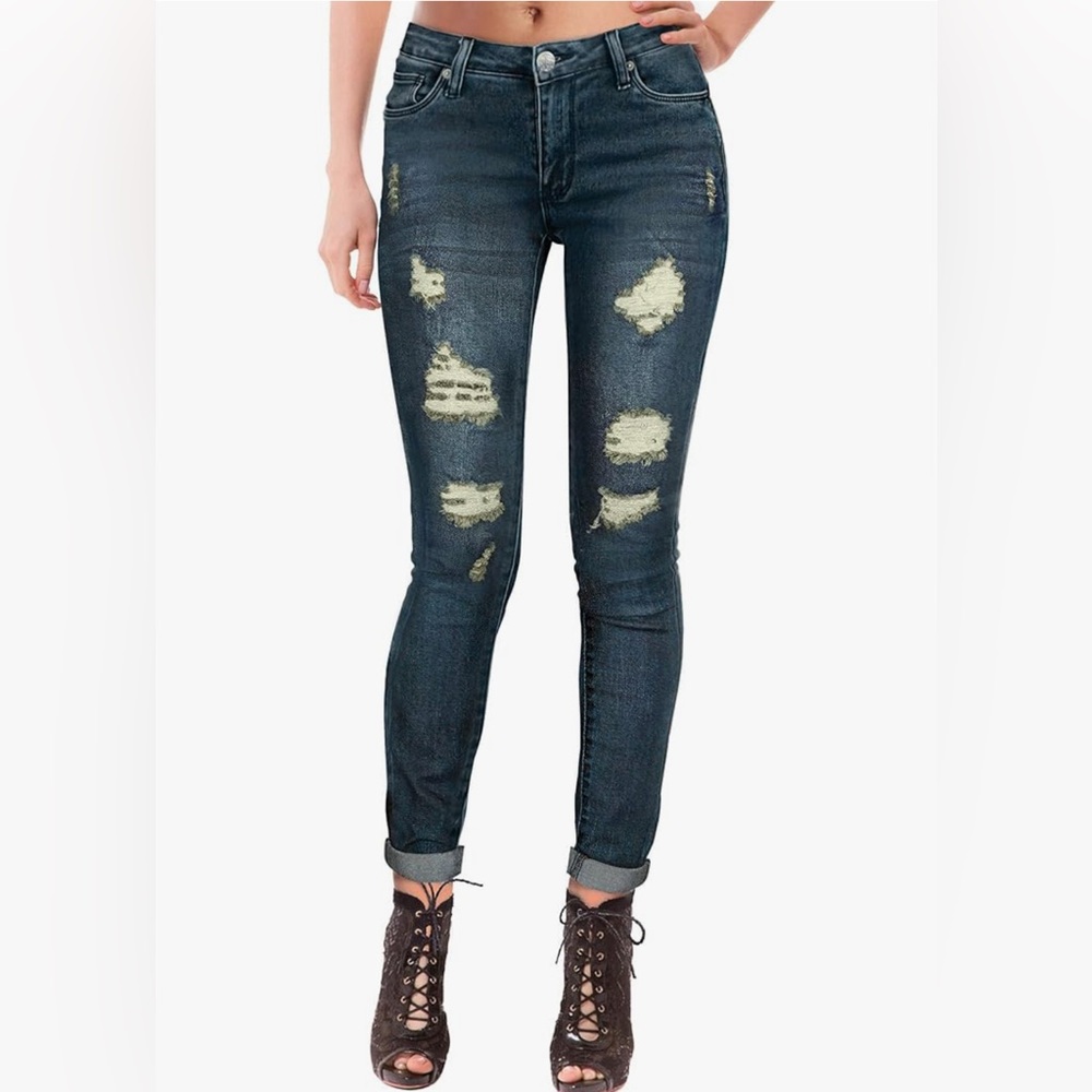 Hybrid & Company Women's Comfy Stretch Ripped Skinny Jeans